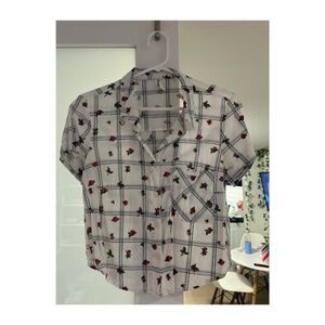 Women's Button-Up Blouse - Red Rose Print